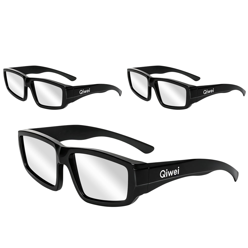 QIWEI Solar Eclipse Glasses – Black Plastic Frame, 3-Pack