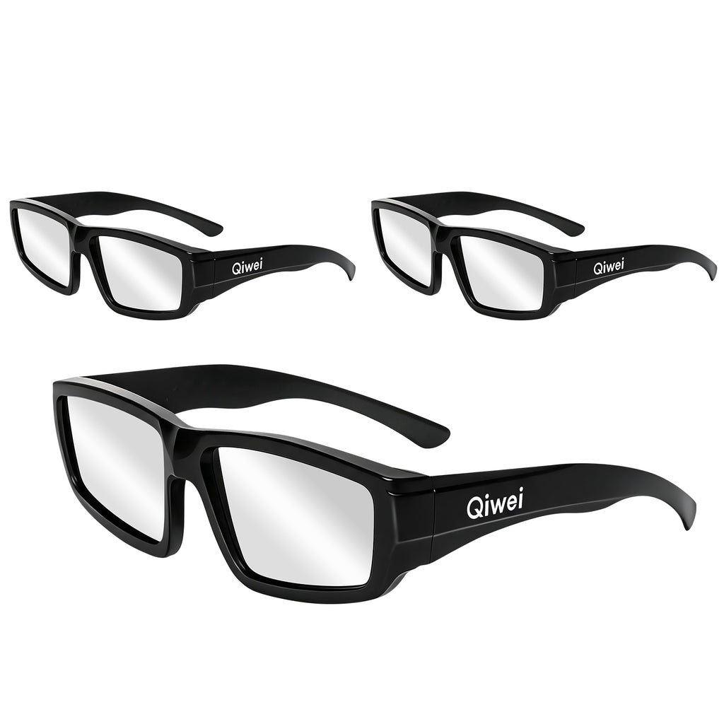 QIWEI Solar Eclipse Glasses –3 PCS EN ISO 12312-2:2015(E) & CE Certified Safe Solar Viewing Glasses, Durable Black Plastic Frame for 2026 & 2027 Total Eclipses