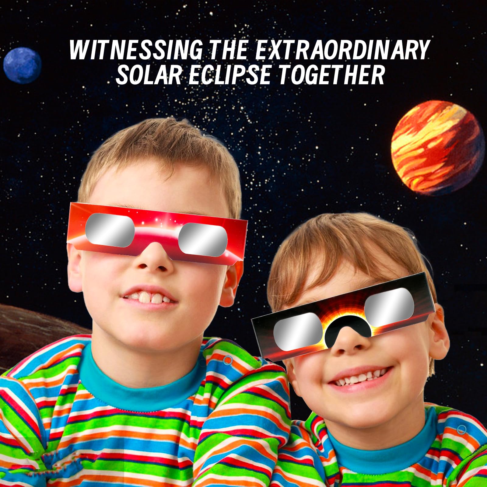 QIWEI  ISO 12312-2 Certified Solar Viewing Glasses For Solar Eclipse - 6 Pack Family Set for Safe Sun Observation | CE Certified Eclipse Eye Protection | UV/IR Blocking (Adults & Kids)