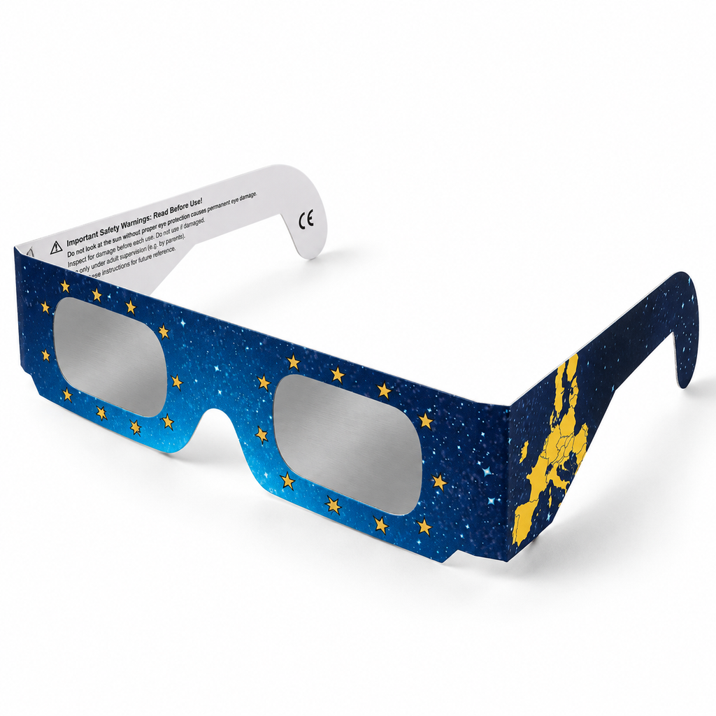 QIWEI QW-SOZ1 paper-frame solar eclipse glasses with blue star artwork and silver filter film