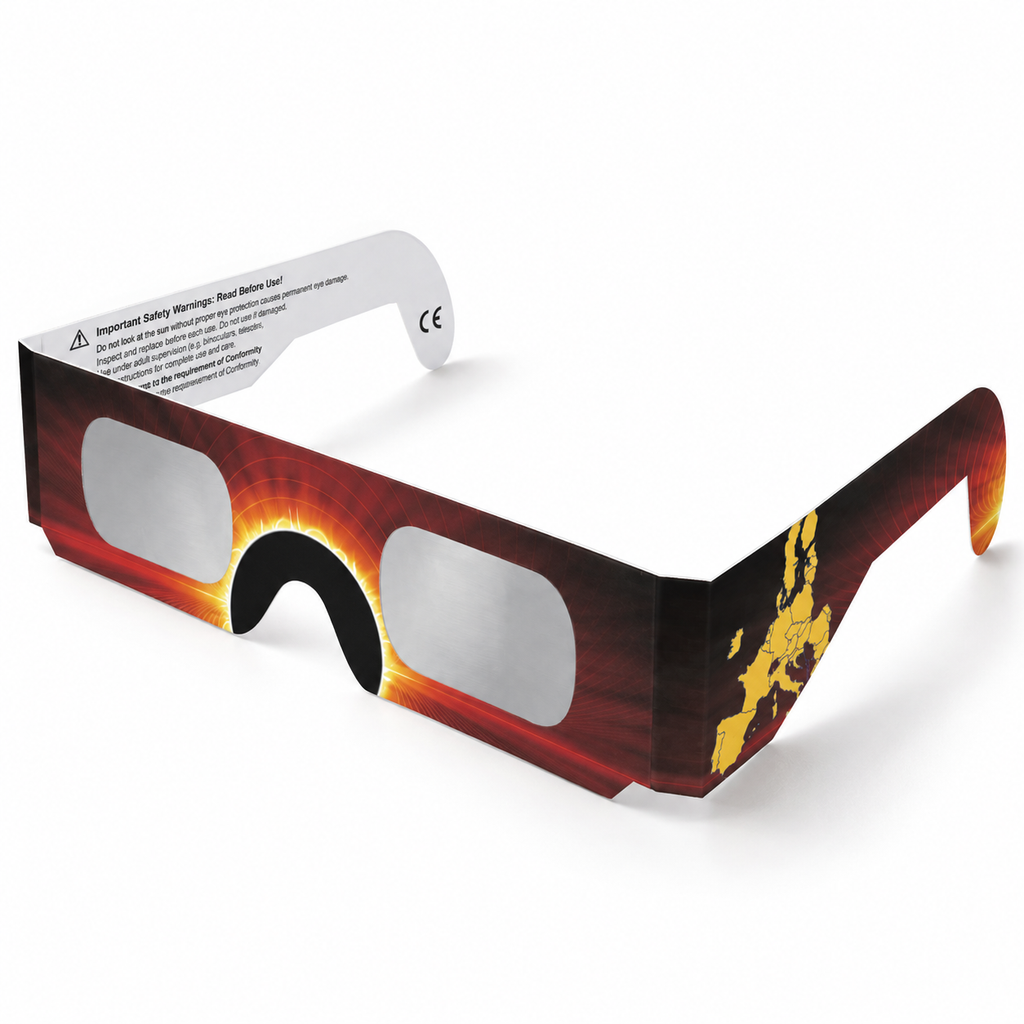 QIWEI QW-SOZ5 paper-frame solar eclipse glasses with red solar artwork and silver filter film