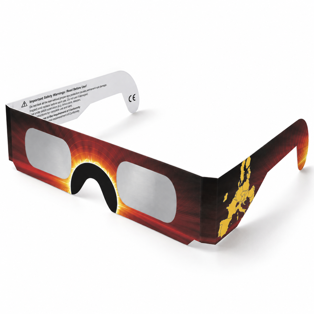 QIWEI QW-SOZ5 paper-frame solar eclipse glasses with red solar artwork and silver filter film